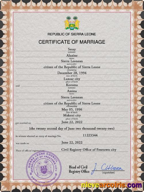Sierra Leone marriage certificate
